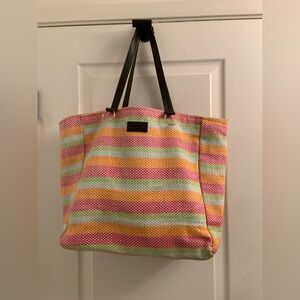 La Vie En Rose Multicolor Striped Tote with Black Handles